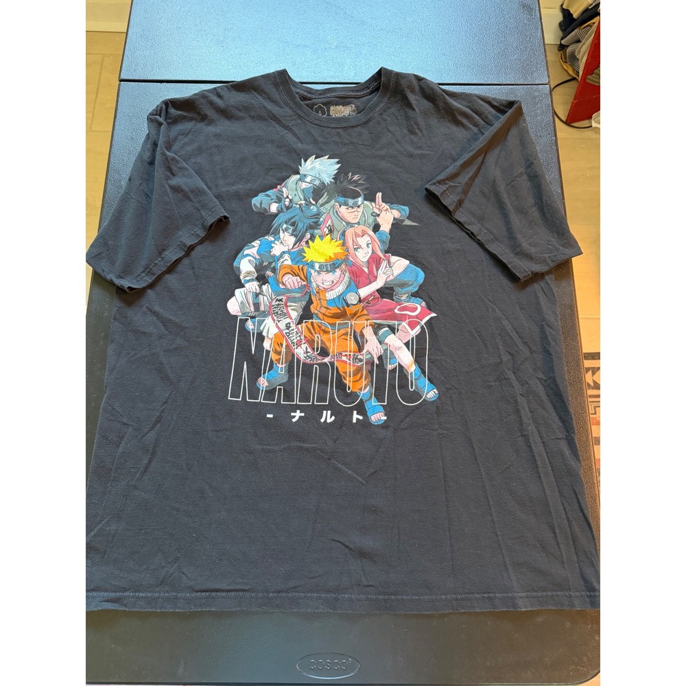 Y2K Naruto Shippuden Anime Graphic T-Shirt Black 3XL Viz Media Kakashi Sasuke